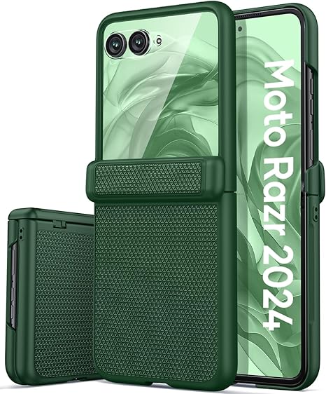 Vihibii for Motorola Razr 2024 Case with Hinge Protection & Front Screen Protector, Slim & Thin Non-Slip Texture Shockproof Sturdy Full Body Protective Phone Cover Case for Moto Razr 5G 2024, Green