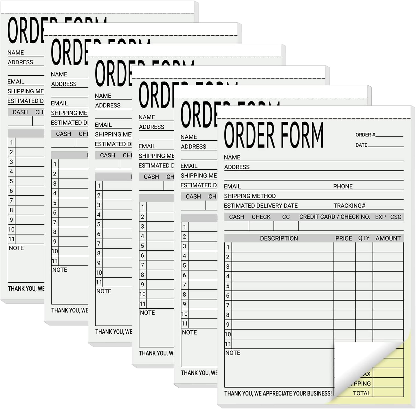 suituts 6 Pack Sales Order Books Work Order Form Pads, 2 Part Carbonless, 5.5 x 8.5 Inch Invoice Receipt Book for Small Business(50 Sets Per Book)