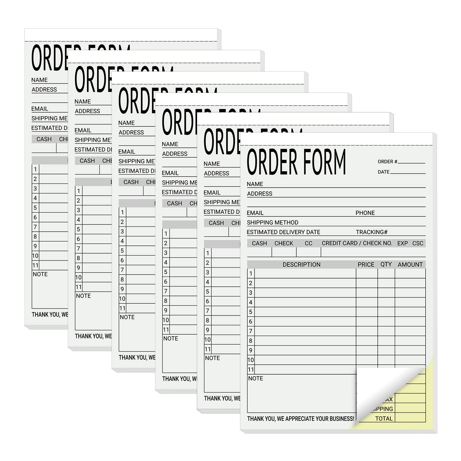 suituts 6 Pack Sales Order Books Work Order Form Pads, 2 Part Carbonless, 5.5 x 8.5 Inch Invoice Receipt Book for Small Business(50 Sets Per Book)