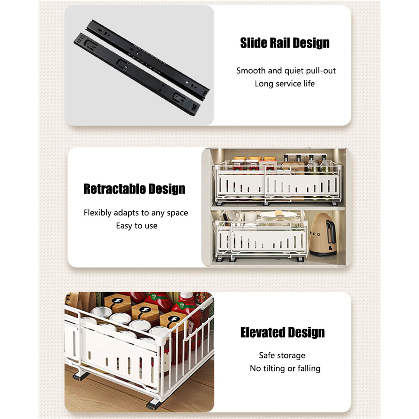 Teleskopschublade Küchen Aufbewahrungsregale Organizer Ohne Bohren Ausziehbare Schubladen Metall Küchenregal Spülschrank Regal Für Küche Pantry Organisation, Einstellbare Breite 32.5-50Cm,Schwarz,2Pcs