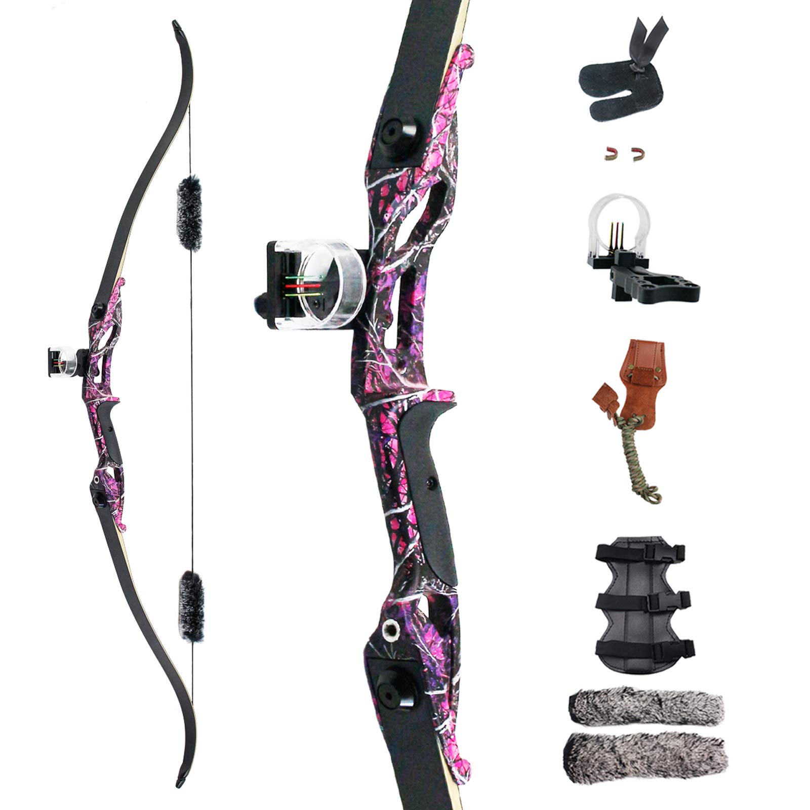 Topbows 56" Recurve Bow with 30" Max Draw 30 35 40 45 50lb Draw Weight Right Hand Outdoor Hunting Bows&Arrows Archery Set