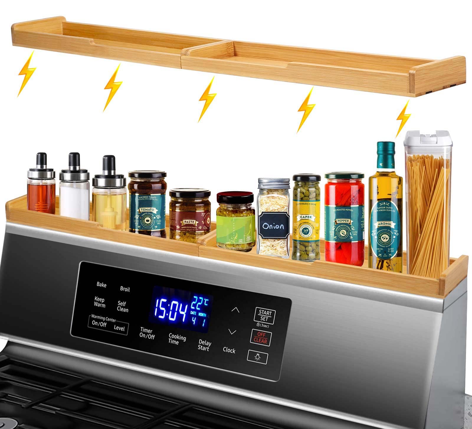 Amazon.com: HYHWPH Bamboo Stove Top Shelf for Kitchen Stove, Magnetic ...