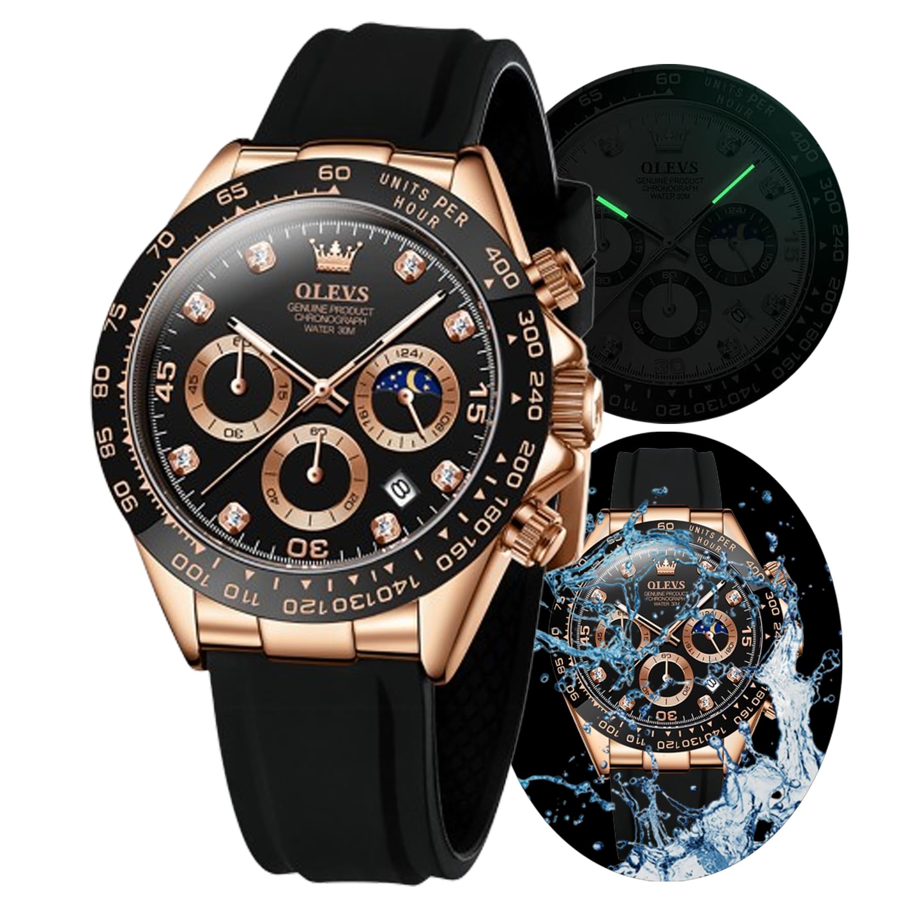 OLEVS Herren Chronograph Quarz Uhren, Leuchtende Uhren für Herren, Mode, Freizeit, Kleid