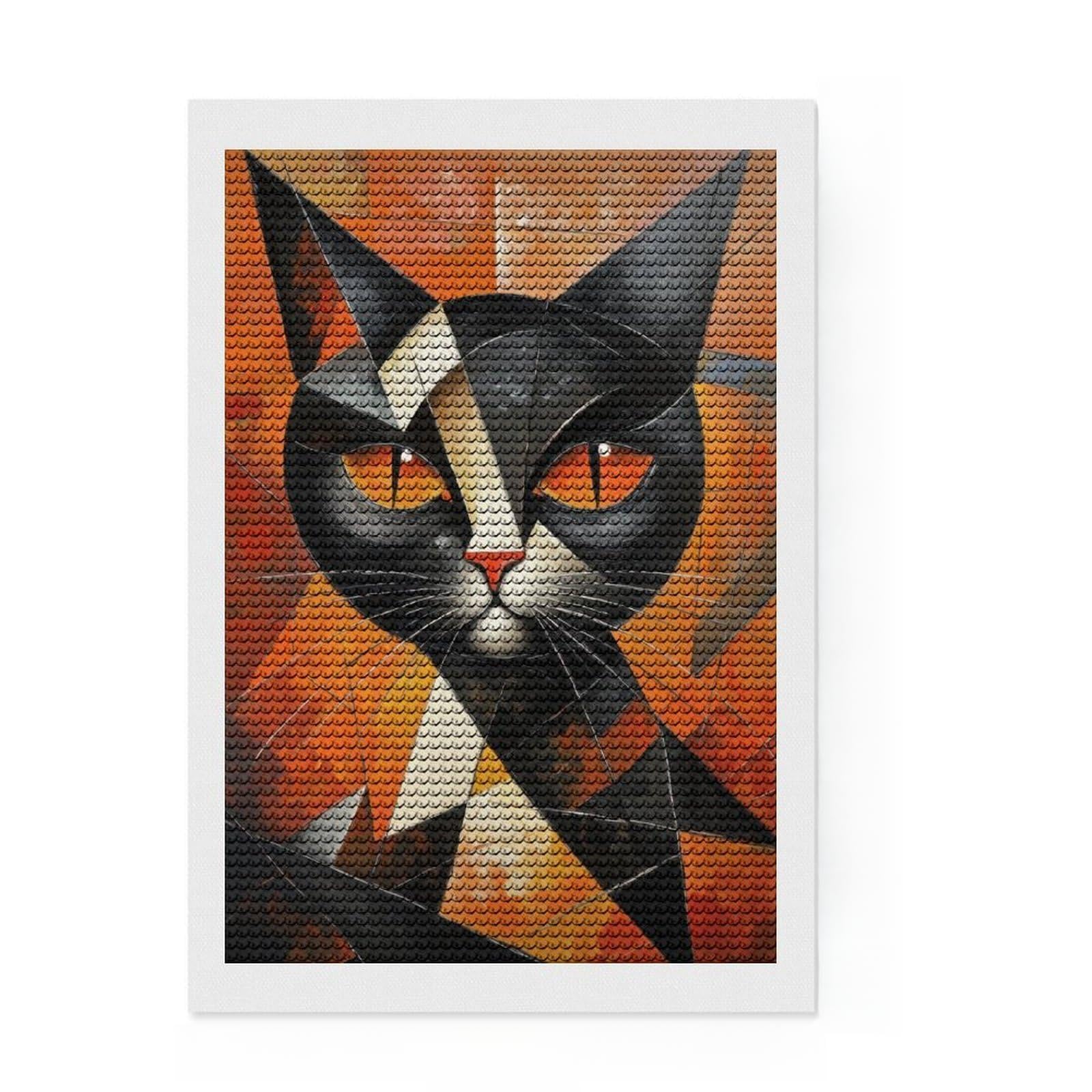 Junmoney Cat Oil Painting Diamond Art Canvas 8"x12", for Women, Sparkling Round Gems, Gift Idea, Boho Decor, Satisfying Creative Project