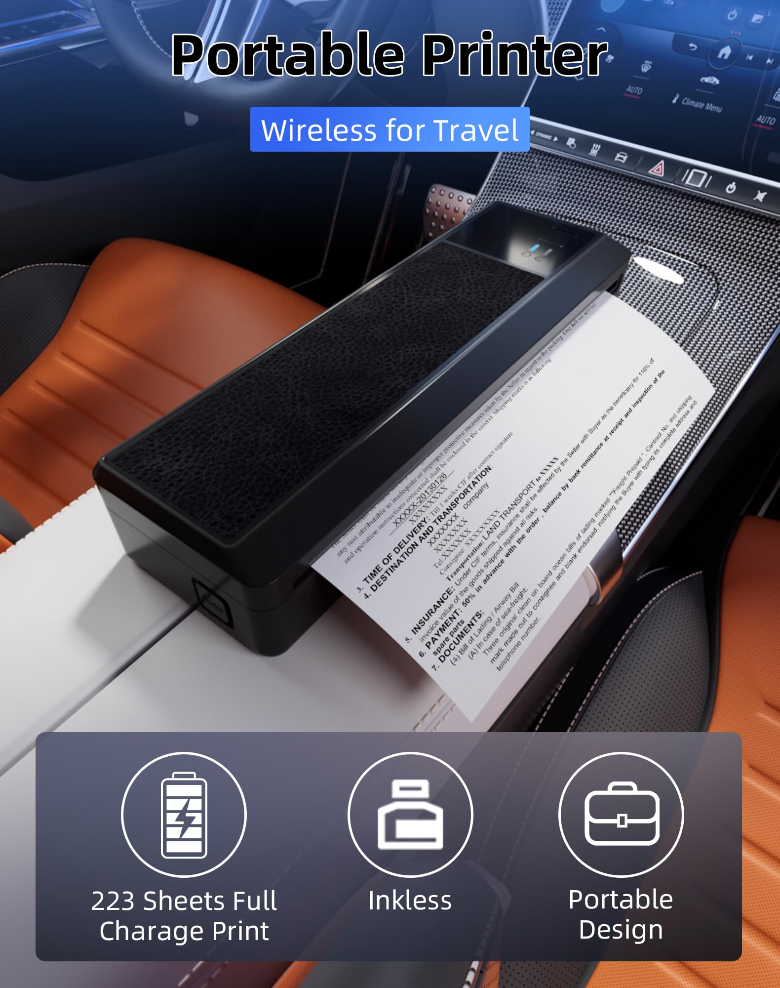 Stampante Termica Portatile A4 Bluetooth P83 Senza Inchiostro per Ufficio Viaggi, 3 Rotoli Carta, Nero
