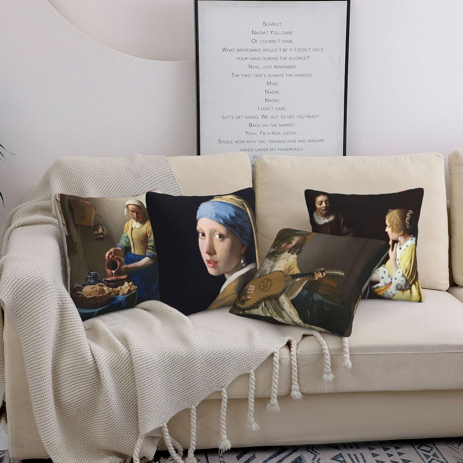 HOSTECCO Johannes Vermeer Painting Throw Pillow Cases Set of 4 Outdoor Pillow Cases Square Decorative Cushion Covers 18x18 inch/45x45 cm