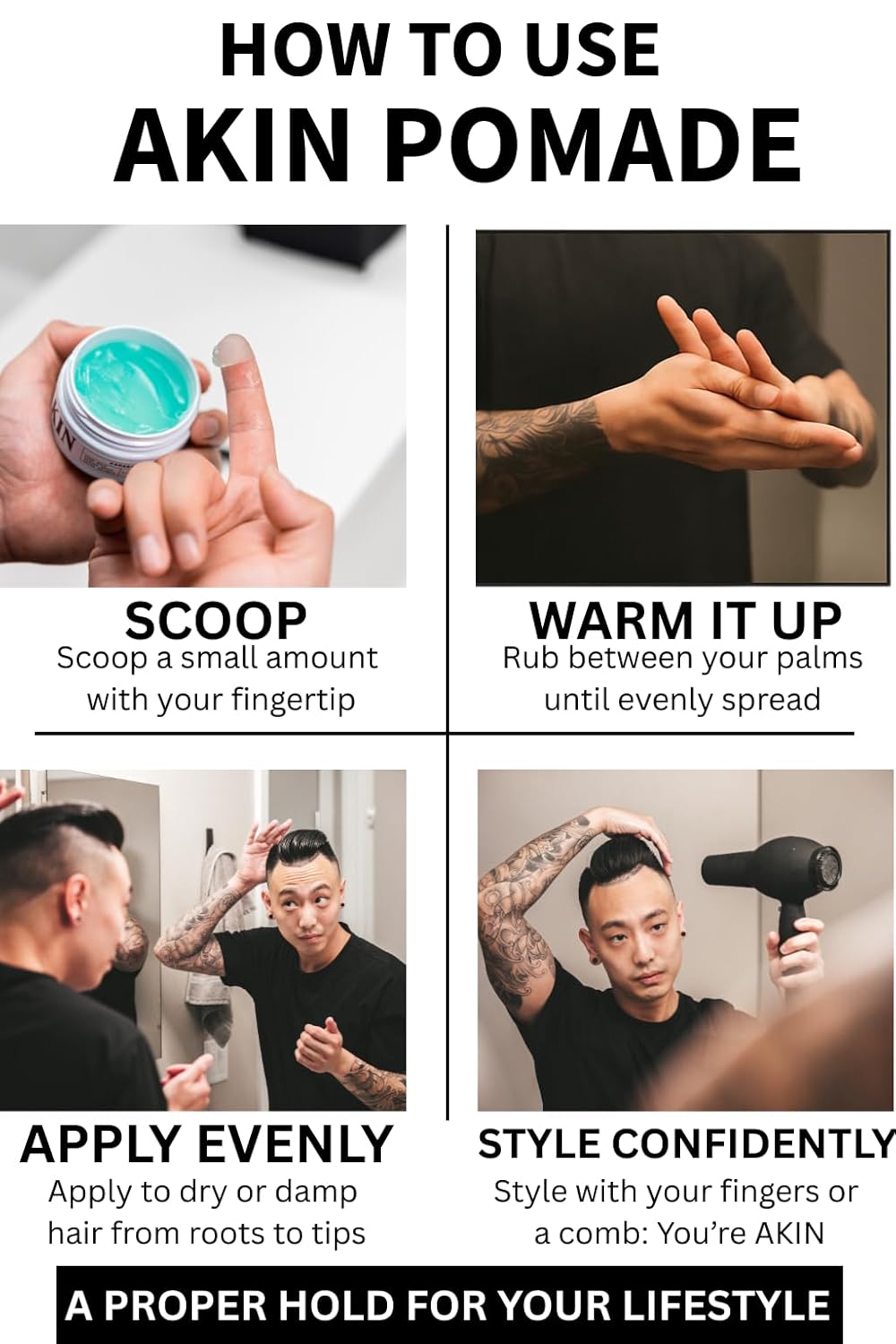 Hair Pomade for Men and Women | Firm Hold Medium Shine | Water Based Hair Styling Pomade | Easy to Wash Out, Non-Greasy | 3.3oz Travel Friendly