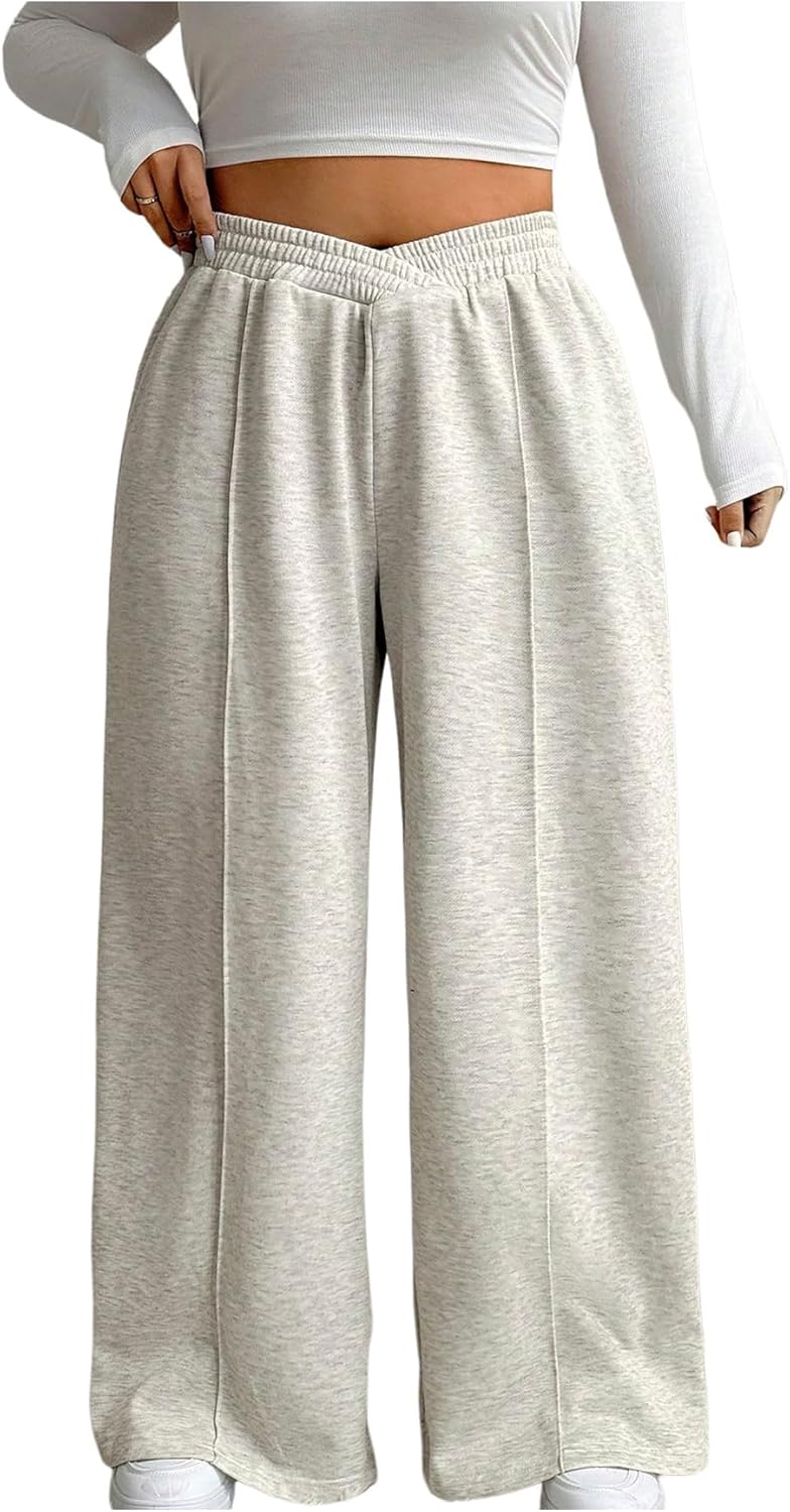 OYOANGLE Women's Plus Size Elastic Waist Sweatpants Workout Athletic Loose Open Bottom Sweat Pants