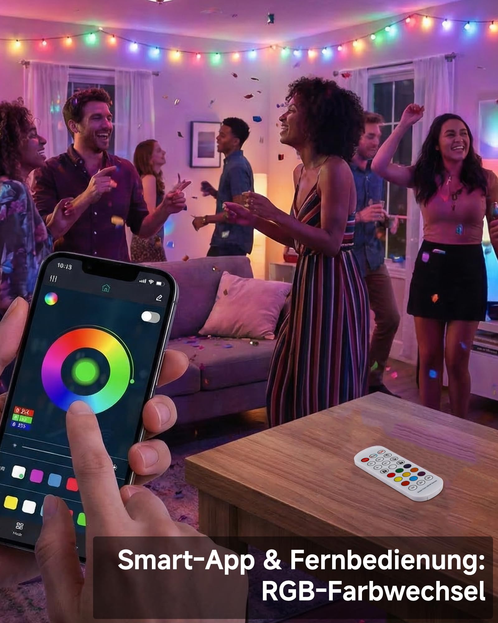 LED Lichterkette Außen ST48 15 m mit 20 LED-Lampen, LotusLamp X App & Fernbedienung, RGB Farbwechsel, IP65 Wasserdicht, Erweiterbar, LED Außenbeleuchtung für Garten, Terrasse & Balkon（50FT）