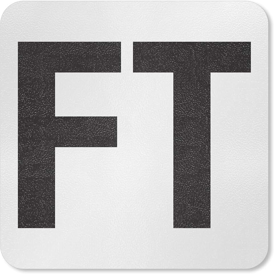 SmartSign 14,6 x 14,6 cm "FT" marcador de profundidade de piscina adesivo/placa, vinil laminado de 20 mm com superfície antiderrapante de seixo, preto e branco