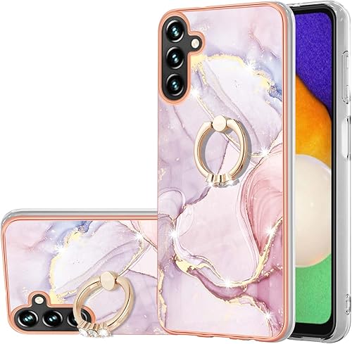 Funda para Samsung Galaxy A13 5G, TPU suave + patrón de mármol IMD brillante anillo para niñas y mujeres, funda de protección de cámara y pantalla