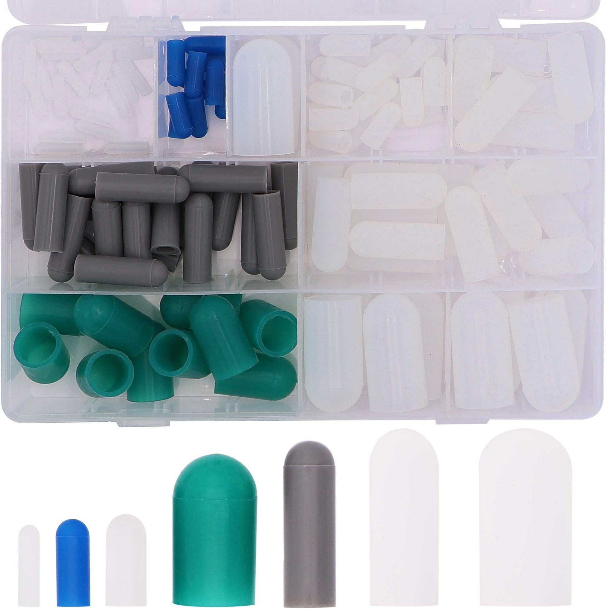 110 Piece High Temp Silicone Rubber Protective End Cap Kit - 3/32" to 3/4" for Powder Coating Custom Painting Anodizing
