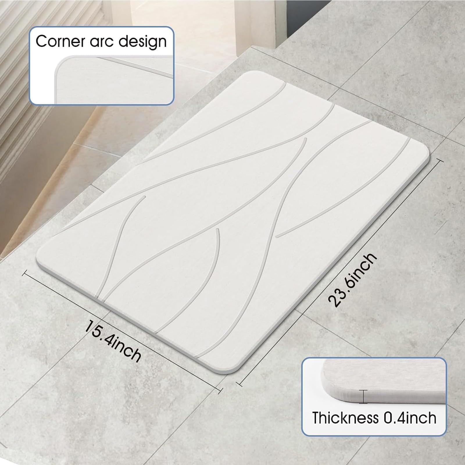 Tapis de bain en terre de diatomée – Tapis de pierre à séchage rapide avec base antidérapante, tapis de sol absorbant l'eau pour la maison