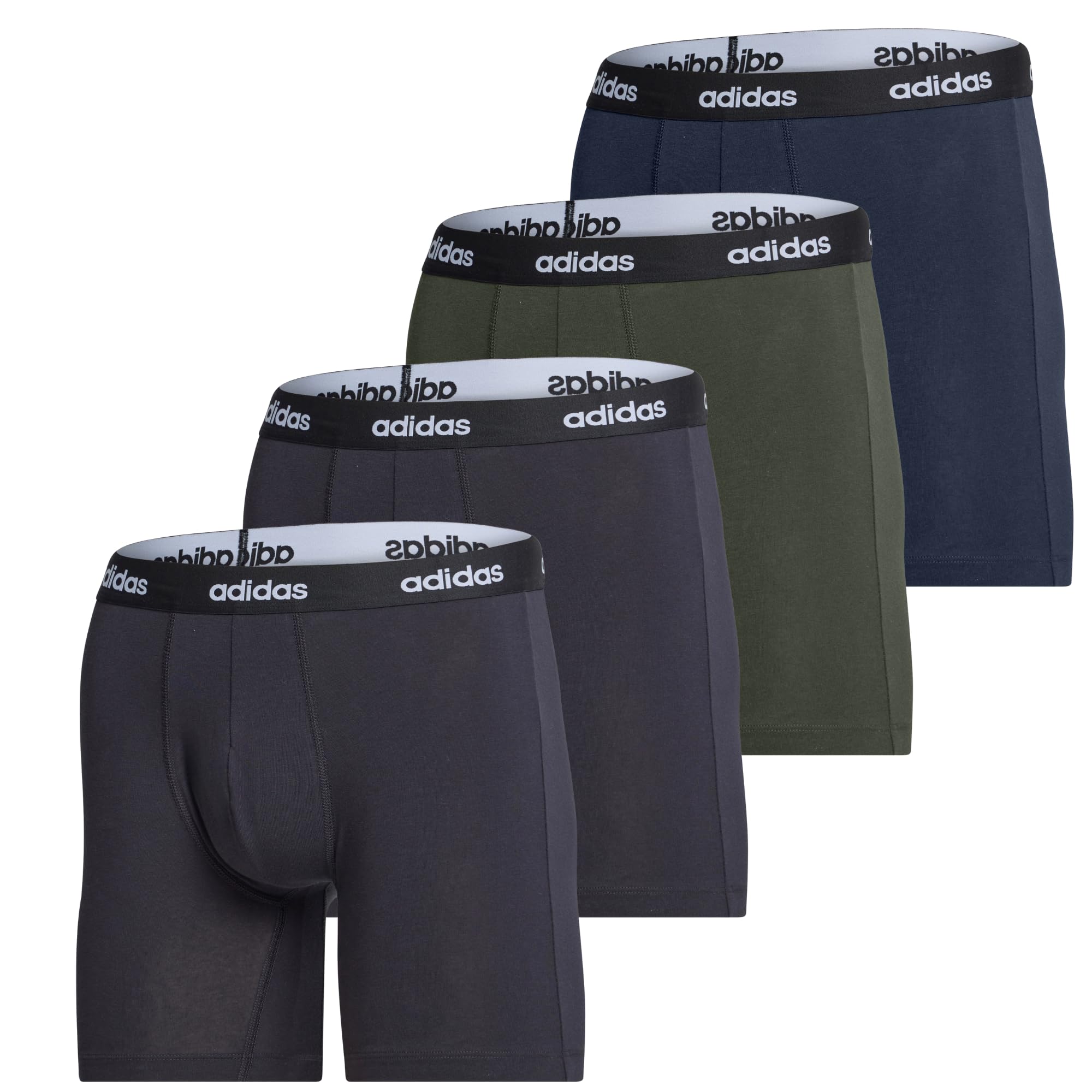 adidas Men's Active Flex Cotton Boxer Briefs 4 Pack Stretch Real Cool Cotton™ Moisture Wicking Breathable Underwear for Men