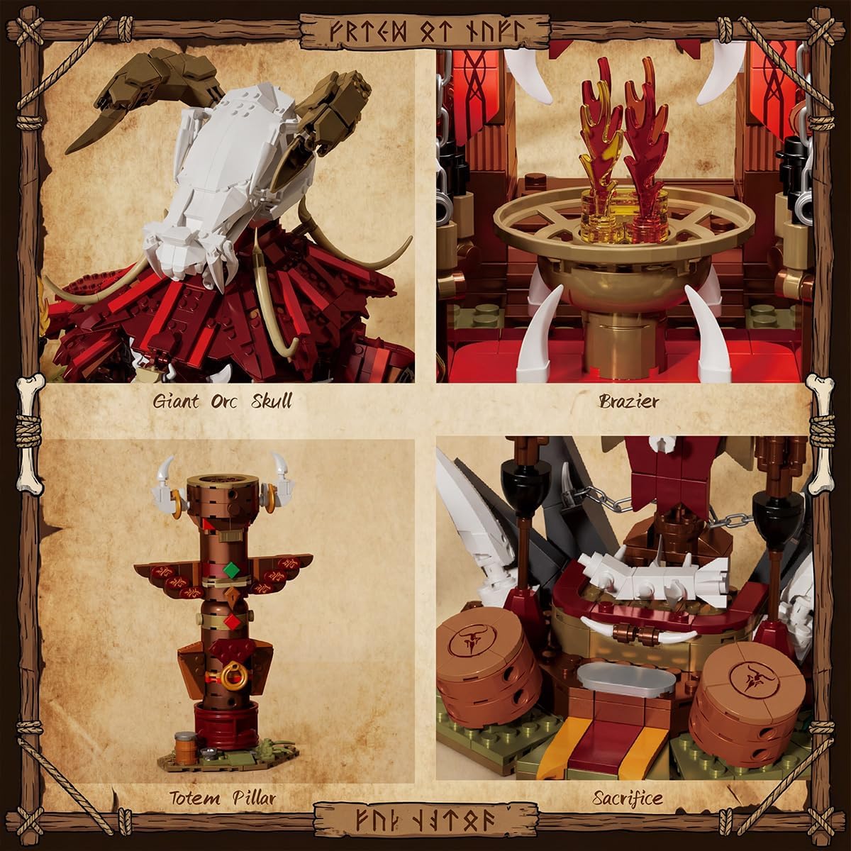 Medieval Bonfire Gate Castle Building Sets for Adults, Knight Bone Shrine Architecture with Shaman Figure, Knights Viking Village Home Decor 2098PCS