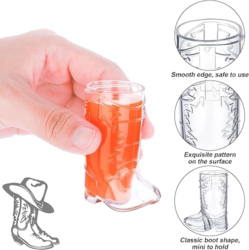 Miniatura 3 de ADXCO - 24 vasos de vaquero transparentes de 1 onza, mini vasos de tiro para botas de vaquero, vasos de plástico para botas de vaquero occidental,