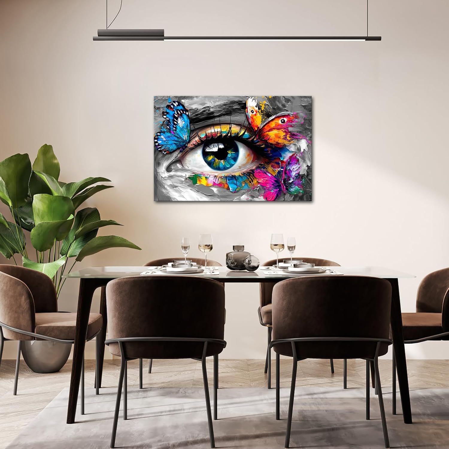 iHAPPYWALL Abstract Eye Canvas Wall Art Butterfly Picture Painting Grey Fashion Artwork for Bedroom Guest Room Modern Home Decor Ready to Hang 24x36inch