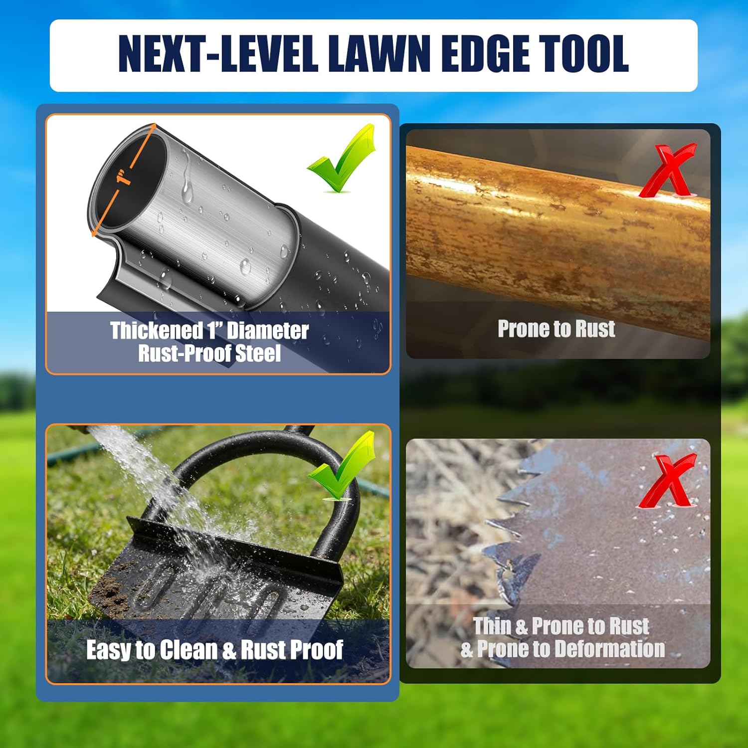 Heavy-Duty Manual Grass Edger Tool - 39 Inch Half Moon Lawn Edger with Wide Footplate. All-in-One Steel Border Edger for Landscaping, Garden Edging, Creating Trenches and Burying Irrigation Cables