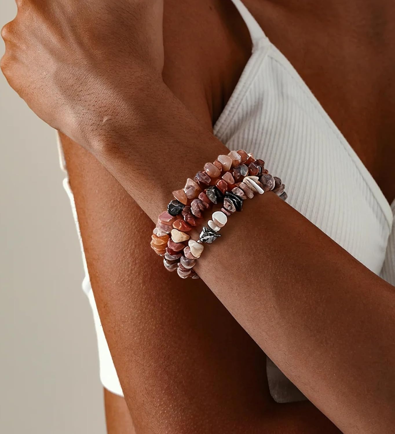 CASDAN 16Pcs Natural Gemstone Bracelets for Women Chakra Crystals Irregular Chips Beads Stretch Bracelets Bulk Colorful Natural Stone Gravel Spiritual Beaded Bracelet Jewelry - Image 3