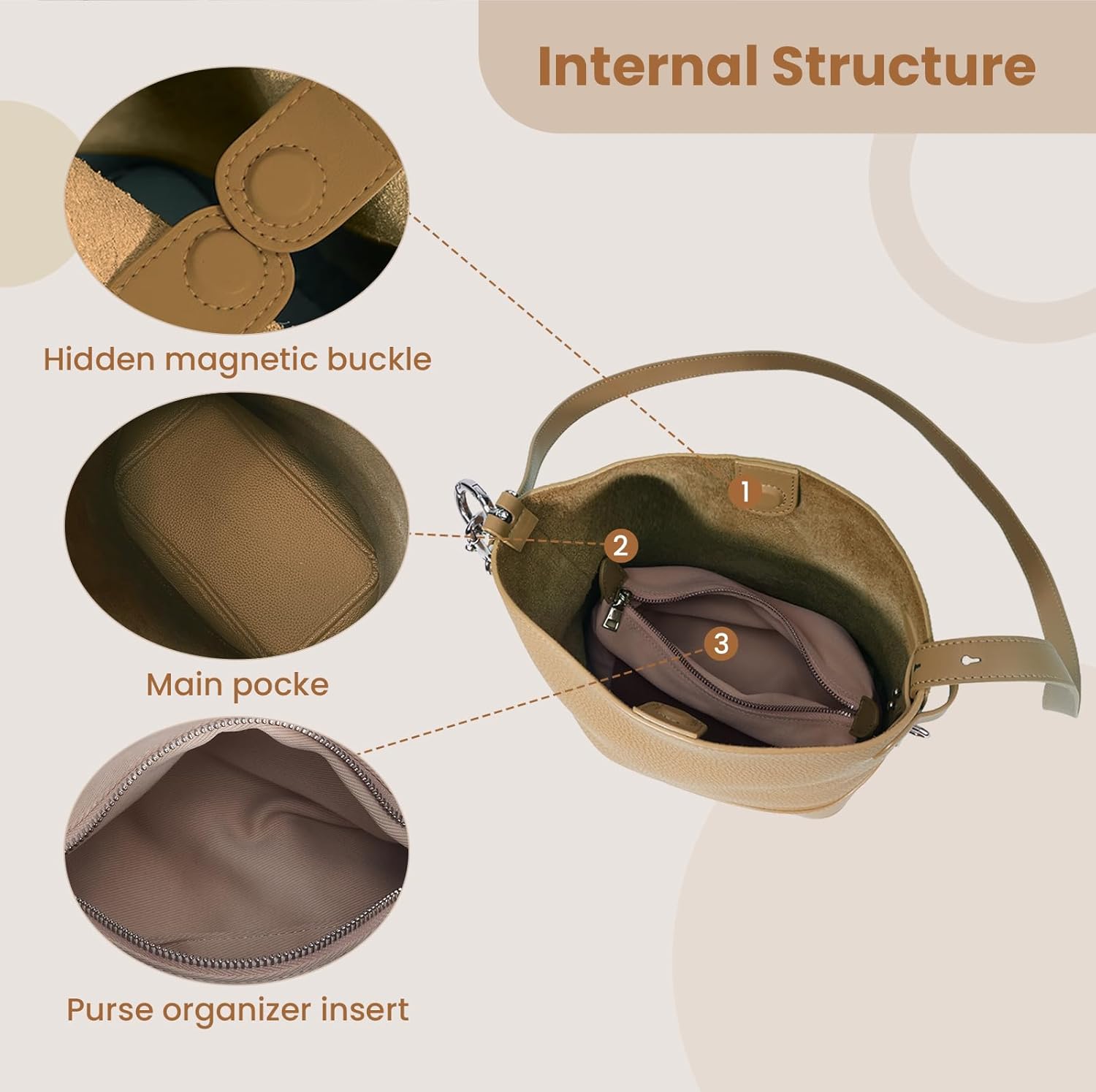 Genuine Leather Crossbody Bags for Women, Trendy Leather Purses Shoulder Bucket bags for women with Adjustable Strap - Image 7