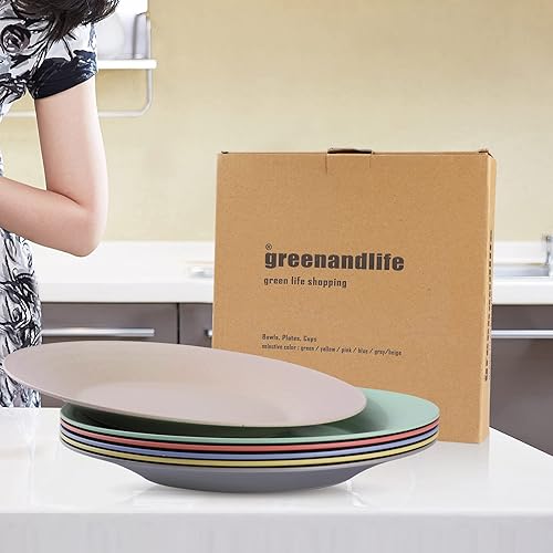 Miniatura 6 de greenandlife Platos de paja de trigo de 10 pulgadas, aptos para lavavajillas y microondas, ligeros, reutilizables, irrompibles, no tóxicos, sin BPA