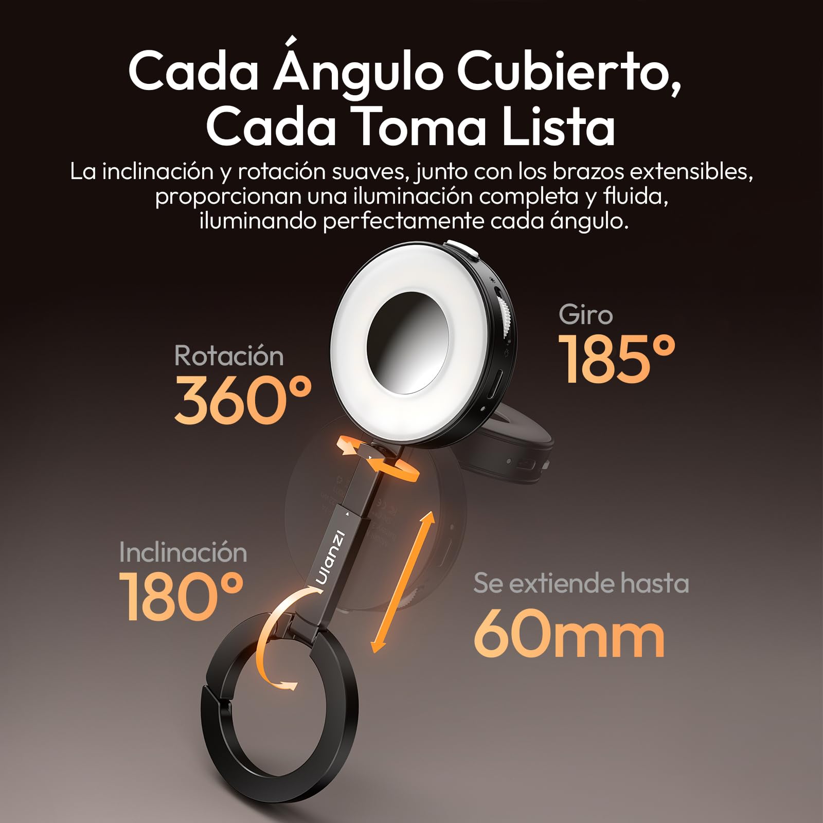 ULANZI ML05 Luz Magnética para Selfie para iPhone, LED Anular con Doble Imán y Espejo, 9000 K CRI≥97, Luz para Móvil con Iluminación Gran Angular, Ideal para Vlog, Foto y Grabaciones de Vídeo