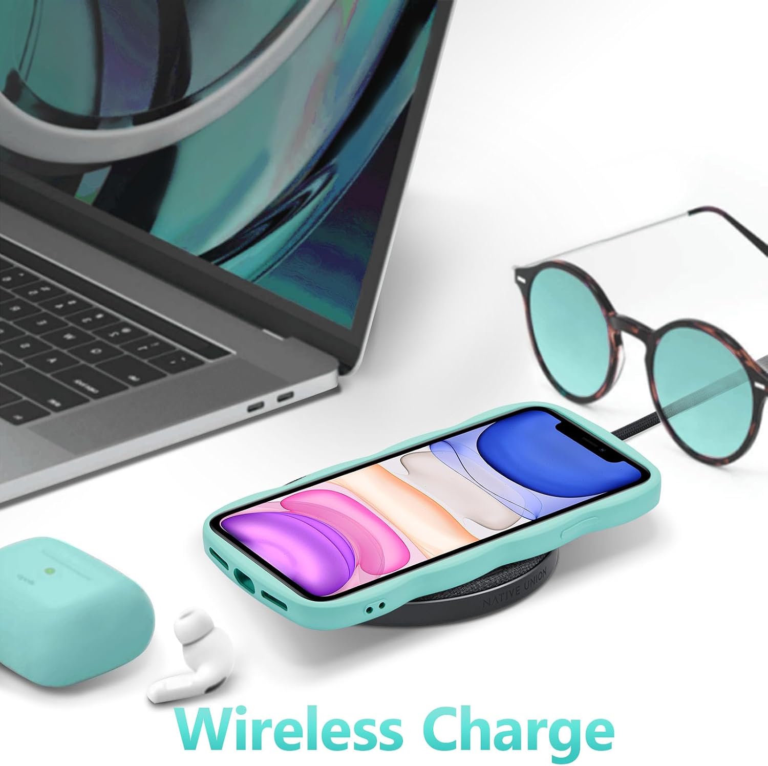 UEEBAI Wave Frame Silicon Case for iPhone 15 Pro Max Phone Case, Cute Wave Frame Slim Fit Shockproof Phone Bumper Cover Soft Pretty Curly Girly Cover for iPhone 15 Pro Max, Mint Green image 4