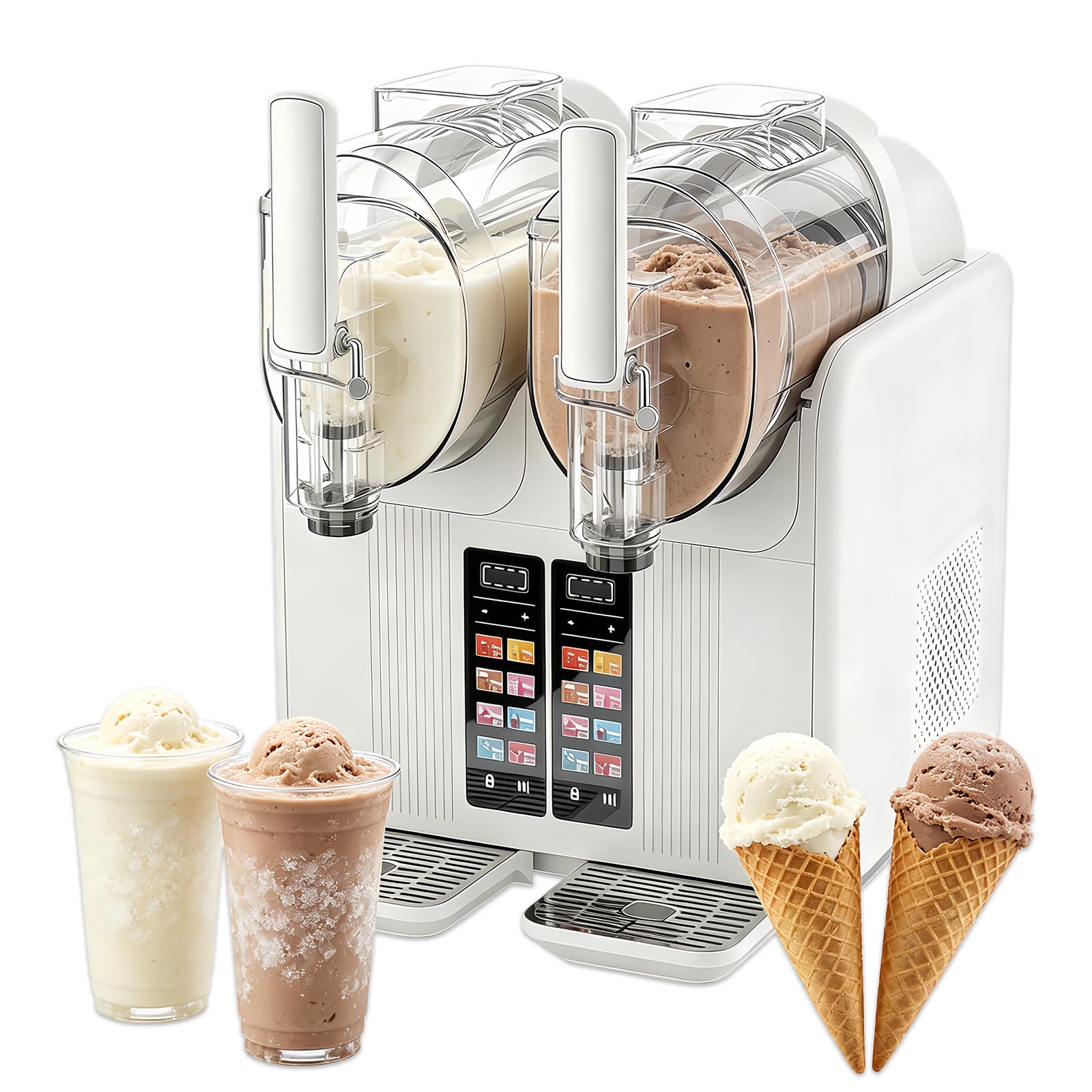 Glowdora White Automatic Home/Commercial Slushy Maker, Double-Cylinder Ice Cream Machine, Fully Automatic Beverage Smoothie Maker, Snow Melting Machine, Shaved Ice Machine