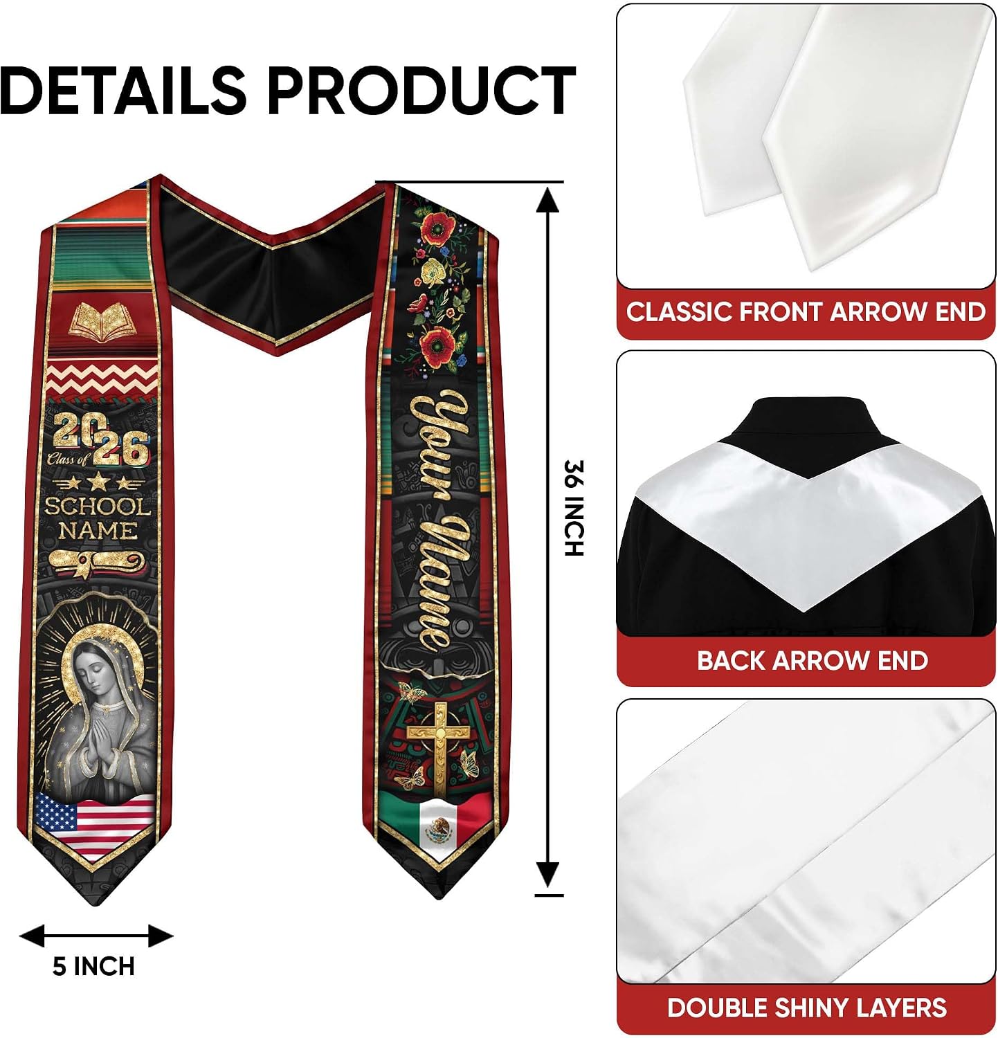 Mexican Stole Personalized, Mexican Graduation Sash 2026, Custom Graduation Stole Mexico