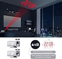 Vista 6 de Reloj despertador de proyección para dormitorio, radio digital de techo con puertos de carga USB, pantalla LED grande de 7.3 pulgadas, 4