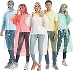 Opret 5 Stück Durchsichtig Regenponcho Damen Herren, Wasserdicht Regenschutz Regencape mit Tunnelzug Kapuze und Elastische Manschette, Leichtgewichts Regen Poncho Transparent Bunt