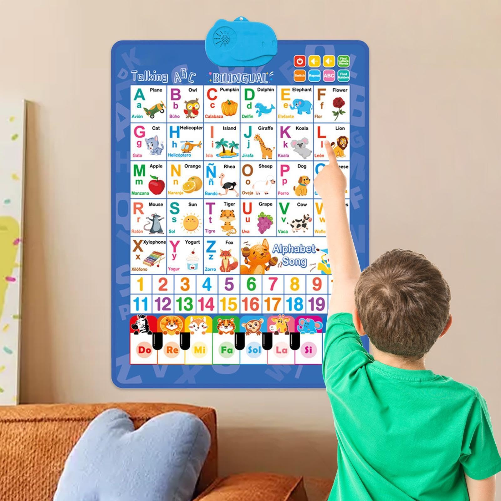 Générique Tableaux Muraux Parlants pour | Jeux Bilingues d'Alphabet et de Chiffres - Affiche Musicale Piano Parlante - pour de 1 à 6 Ans Anniversaire Salle de Classe Fêtes Noël