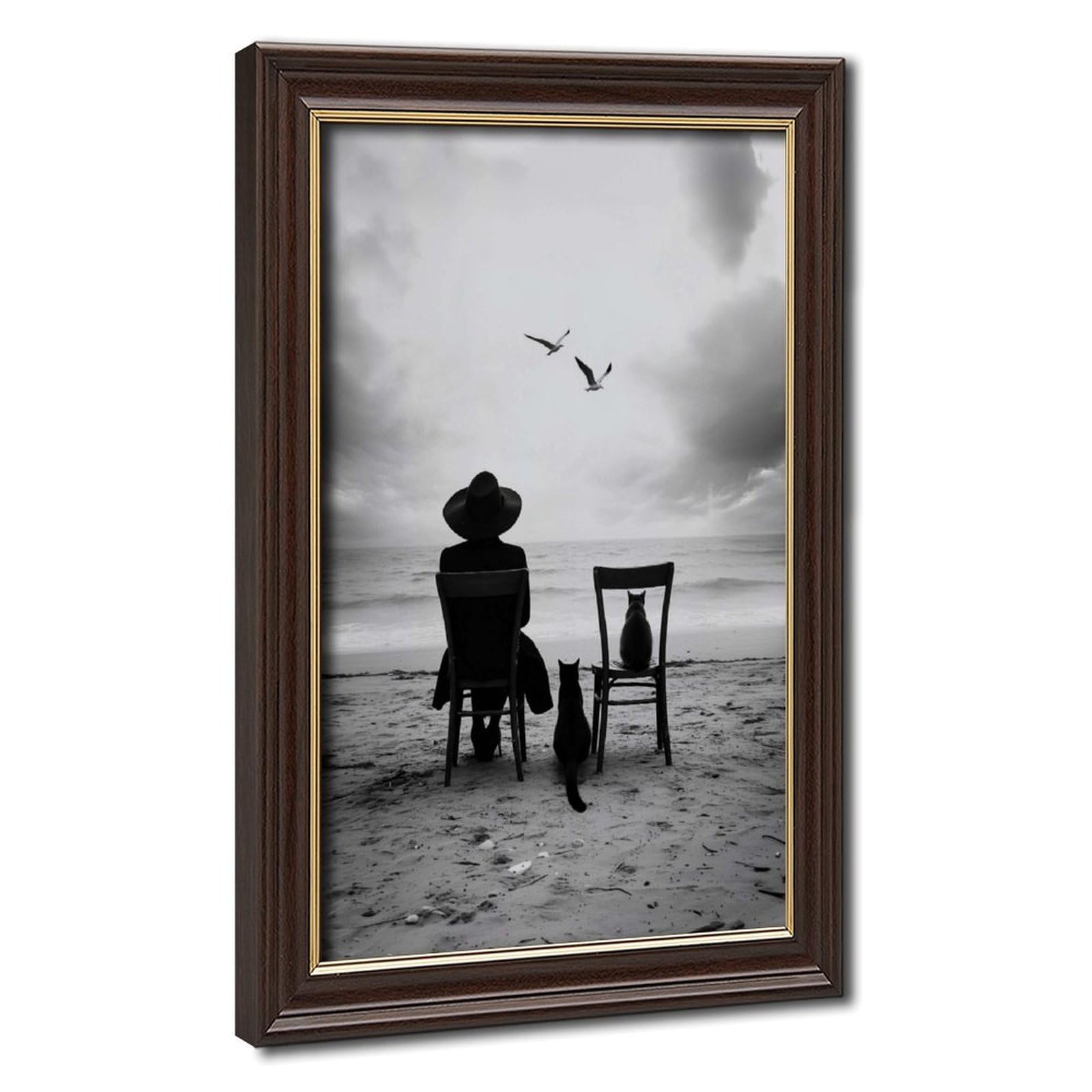 Lxwnze Mokume Gane Frame-Style Beach Scene Cat Art Canvas Poster For Dorm Room Decor Gift