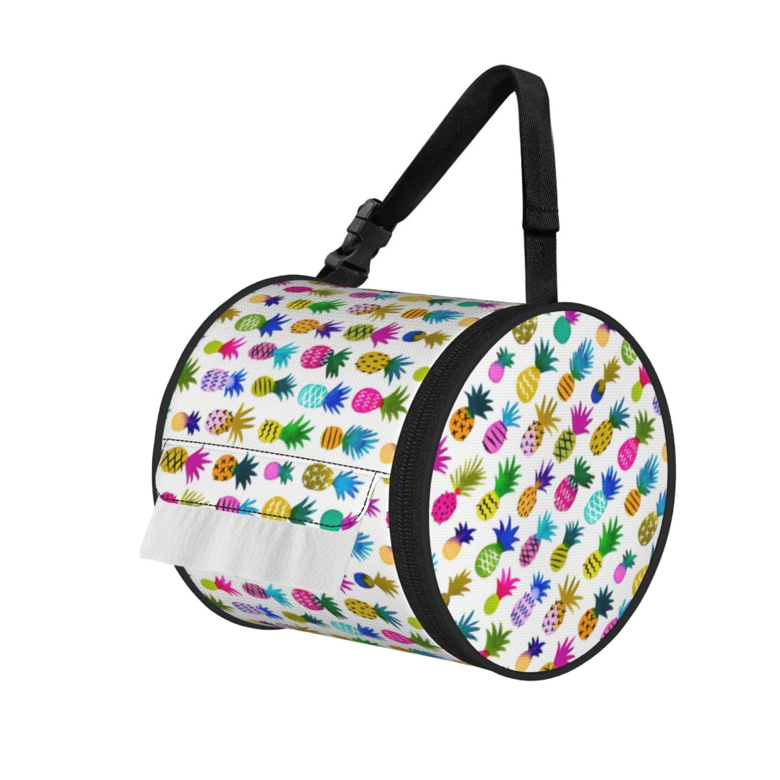 Rainbow Pineapple Printed Roll Paper Carrier Bag, Foldable Oxford Cloth Tissue Case for Camping Hiking Backpack