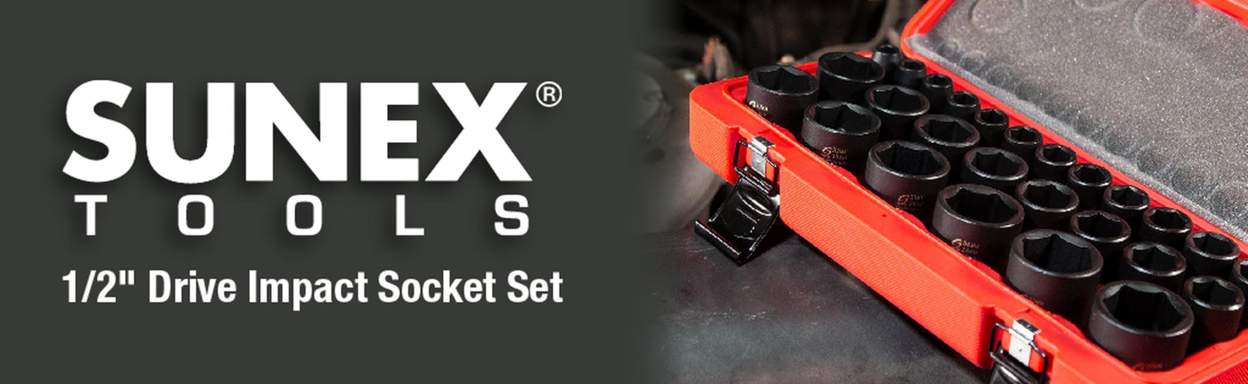 Sunex 2645, 1/2 Inch Drive Impact Socket Set, 26-Piece, Metric