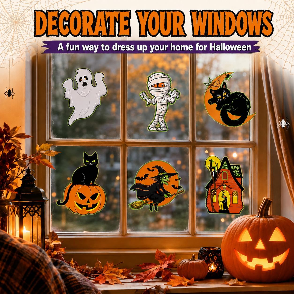 12Pcs Vintage Halloween Pumpkin Witch Cardboard Cutouts, Retro Spooky Halloween Character Paper Cut Outs Wall Decor Indoor Outdoor, Orange Green Black Vintage Style Halloween Party Wall Cutout Decor