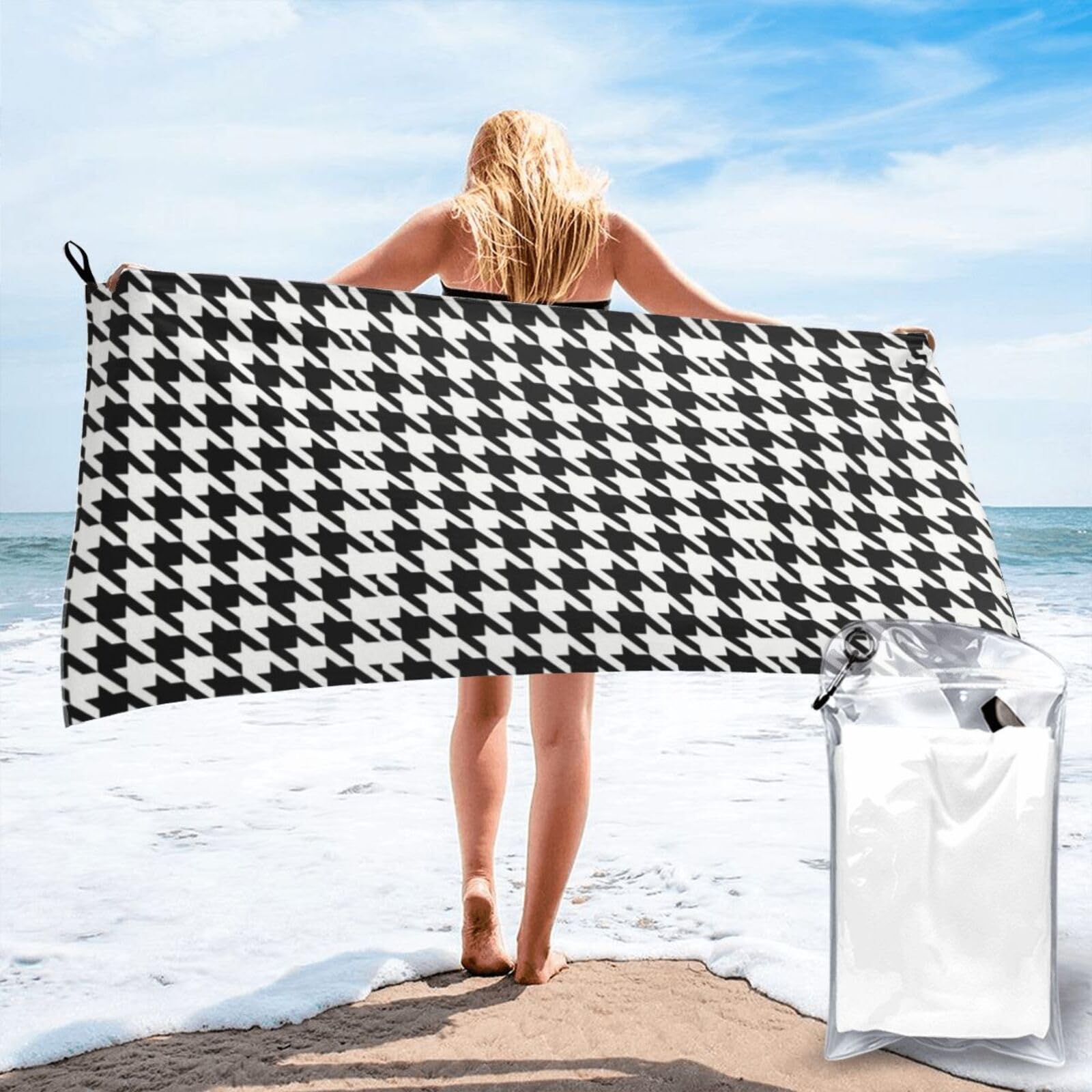 Toalla de baño grande con diseño pata de gallo ideal para tus días de piscina y spa