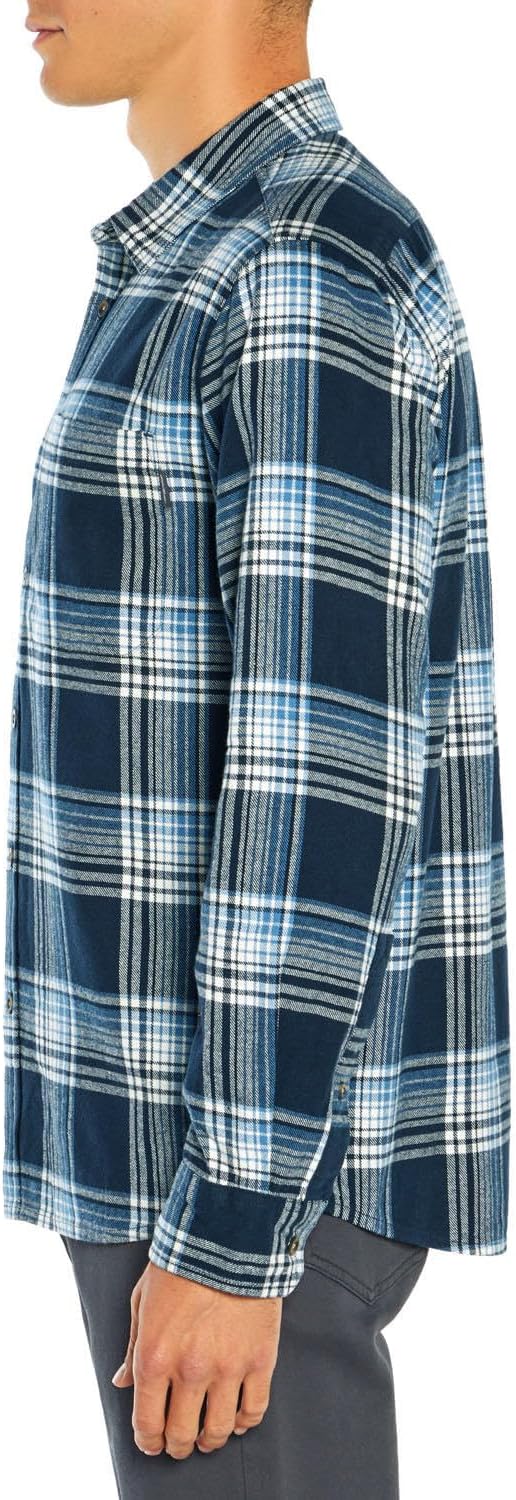 Eddie Bauer Men's Bristol Flannel Plaid Long Sleeve Shirt, Soft 100% Cotton Button Down Regular Fit Casual Shirts for Men - Black Iris Starling Plaid XX-Large