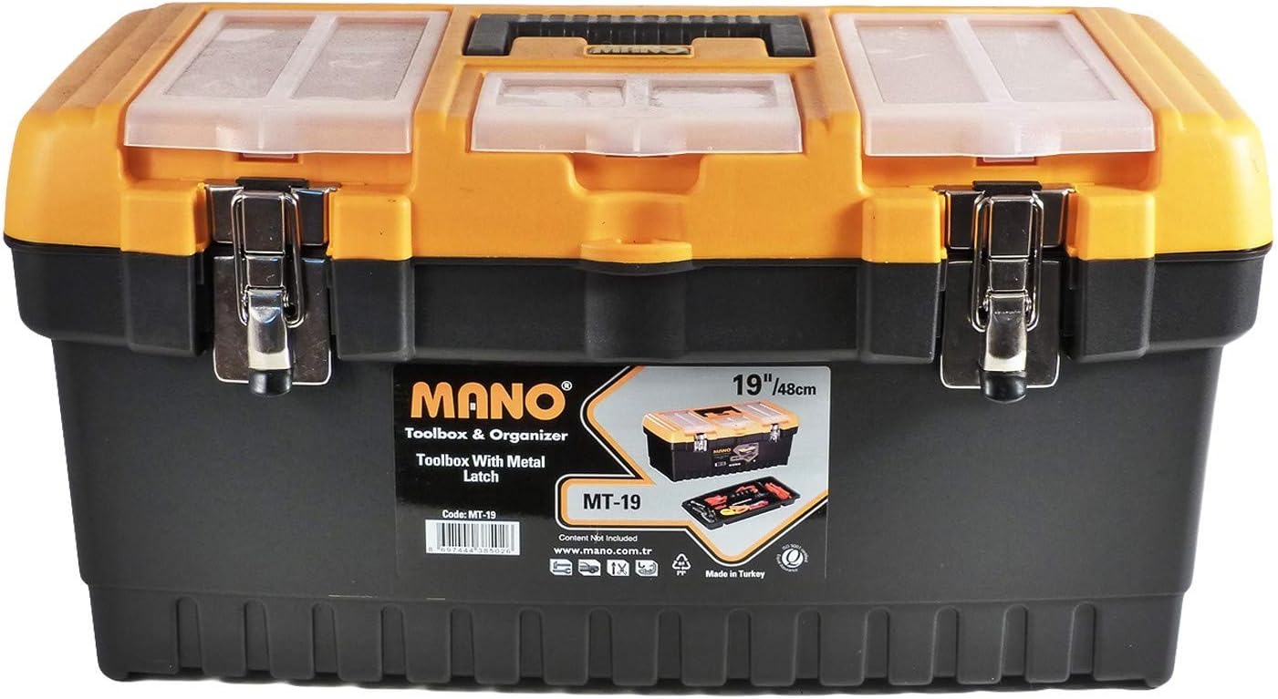 19 "Tool Box Empty with Metal Hooks with Tray and Lid Organiser