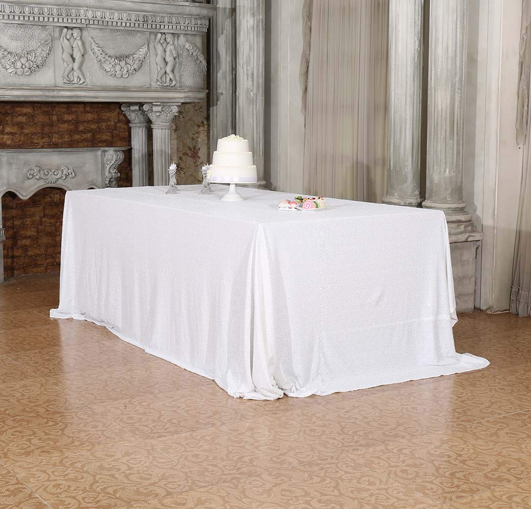 SquarePie Obrus cekinowy 150 x 250 cm, biały błyszczący stół weselny