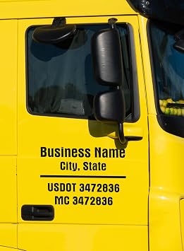 Custom US DOT Number Stickers, Personalized Vinyl DOT Sticker Truck Decal | Custom vinyl lettering decals with DOT, MC number and company name. Waterproof, UV resistant, multiple colors, fonts & sizes.
