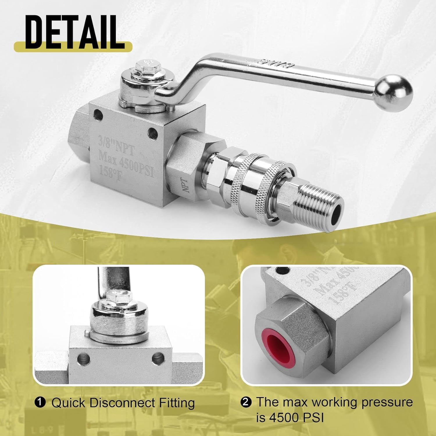 Kit di valvole ad alta pressione con attacco rapido da 3/8", 4500 PSI per tubo ad alta pressione (kit valvola a sfera idropulitrice)