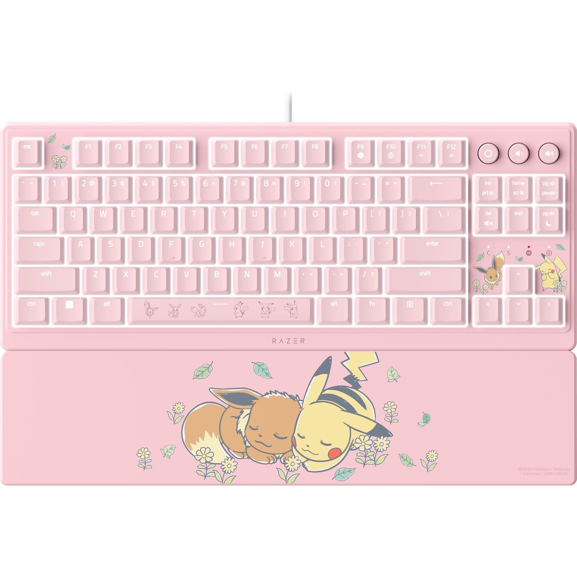 Razer Ornata V3 Tenkeyless Pokémon Pikachu & Eevee - Kompaktowa, płaska klawiatura do gier - Podświetlenie Chroma - Dedykowane multimedialne - klawiszy US QWERTY | Switch membranowe