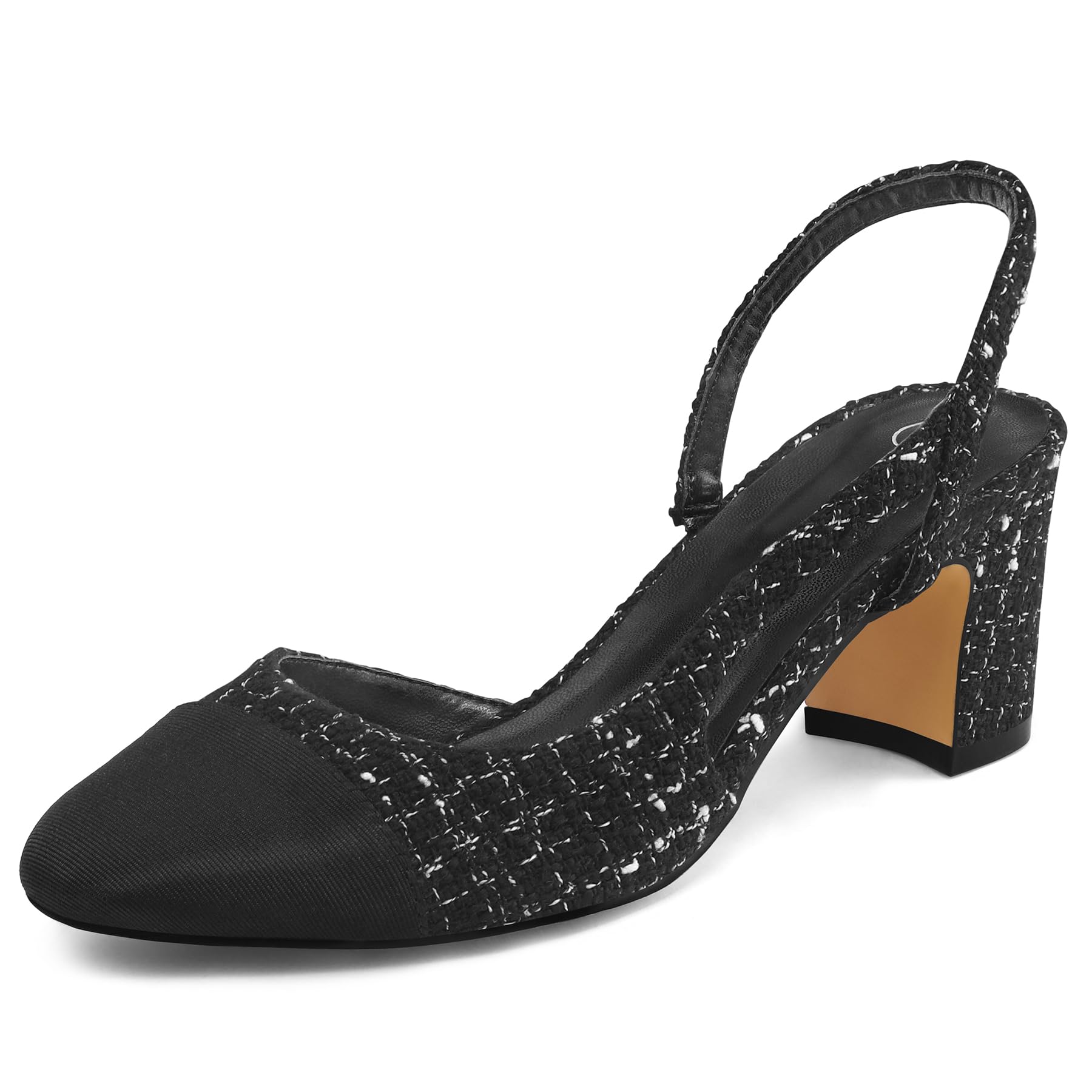 SEEKAVAN Women's Splicing Closed Round Toe Slingback Pumps 2.5 Inch Chunky Block Heels Casual Dress Shoes