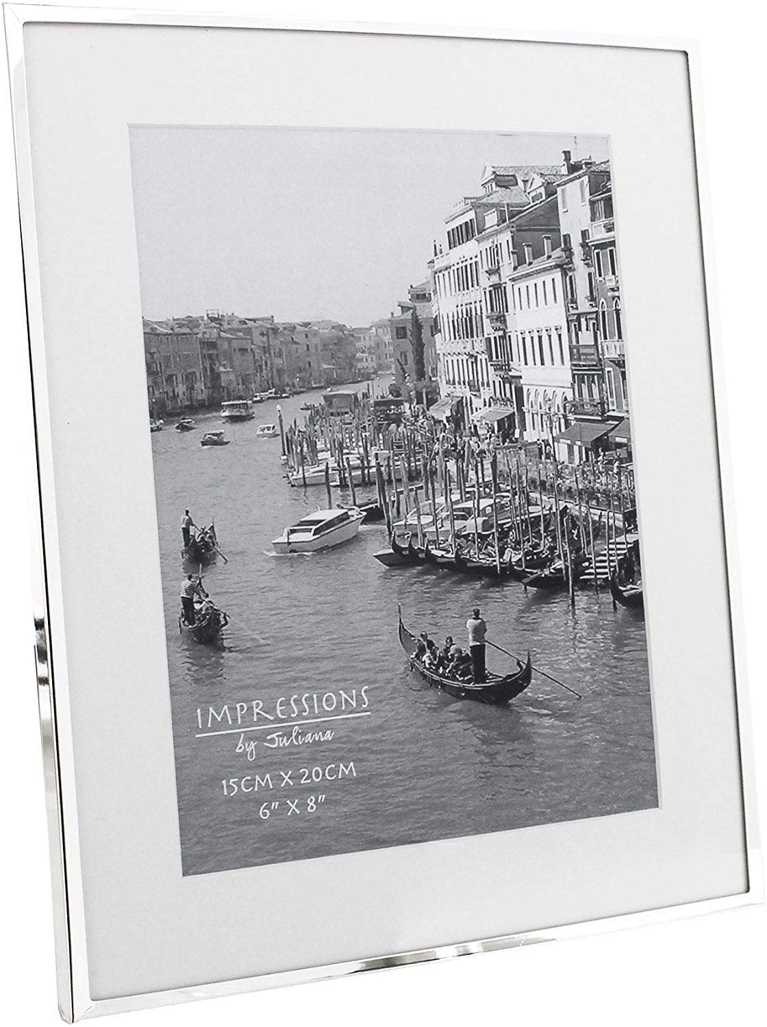 Impressions narrow silver plated 6" x 8" photo frame with white mount boarder