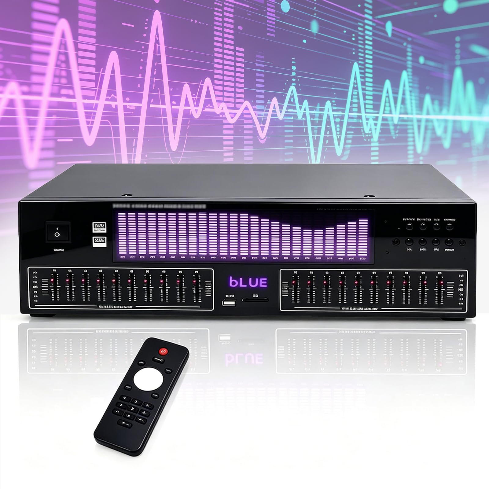 Changlkj Hi-Fi Graphic Equalizer, 20-Band Stereo Graphic Eq, Digital Audio Processor With Remote Control And Led Spectrum Display, 15 Dynamic Modes, Noise Reduction, For Studios, Live Stages