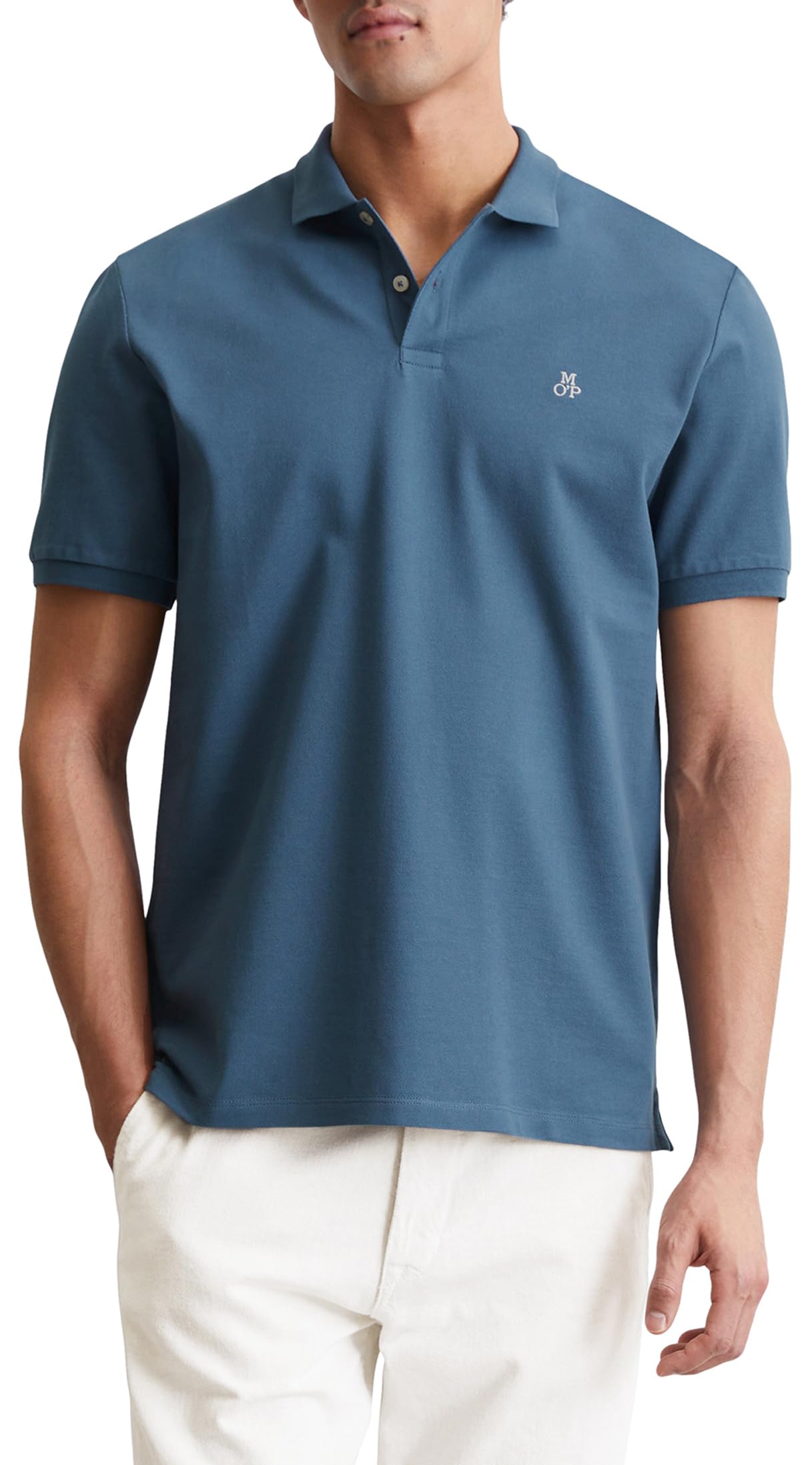Marc O'Polo Herren Kurzarm-Poloshirt aus Bio-Baumwolle Regular Fit, Blau (Storm), XS