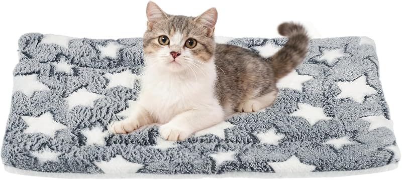 Colchonete para Cães e Gatos em Fleece Coral com Estampa de Estrelas PETAXCELL 48,26 x 33,02 cm Cinza e Branco