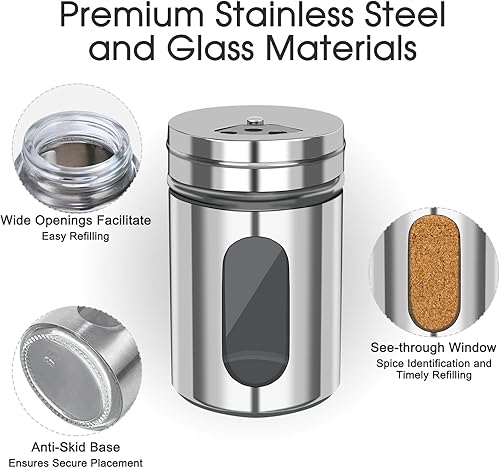 Miniatura 3 de 2 saleros y pimenteros de acero inoxidable con agujeros ajustables para verter, elegantes cocteleros de especias de vidrio y metal para especias