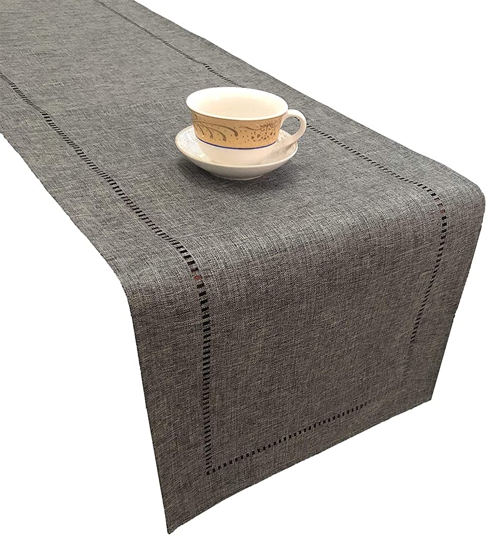 ELECDONTable Runner, Decorative Linen Farmhouse Style for Everyday Dining Wedding Party Holiday Home Decor 32 * 180 CM Grey Straight